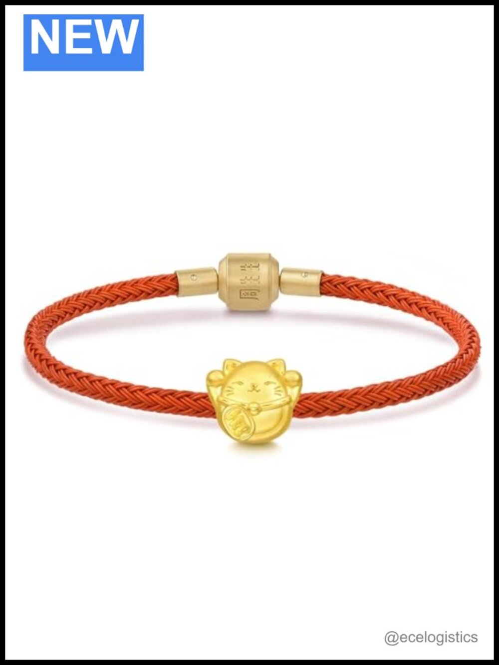 999 Gold Lucky Cat Charm Bracelet with 17cm Chain